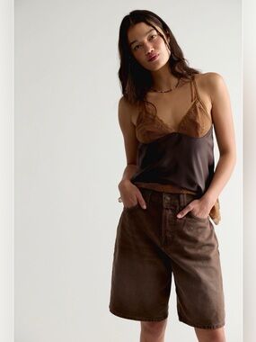 Intimately Free People Don't Be Late Cami - Chocolate / Brown Combo Size L NWT